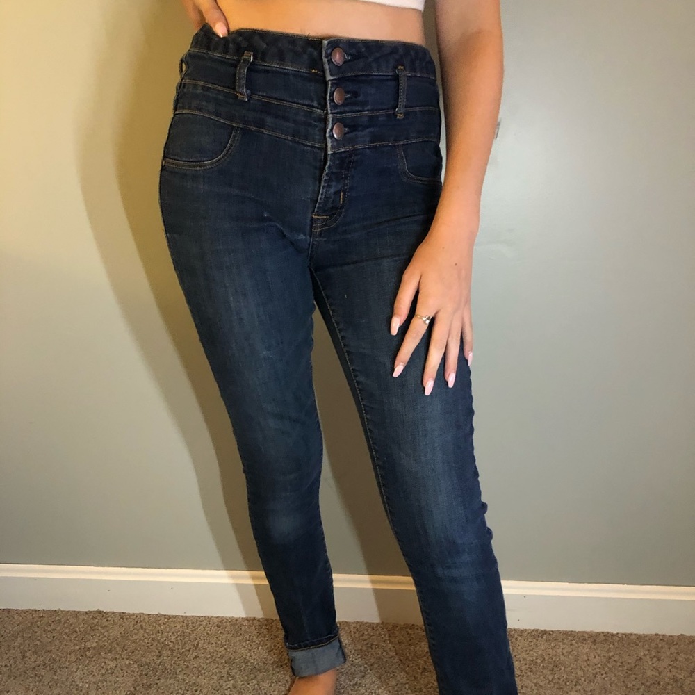 High-Waisted Button-up Skinny Jeans